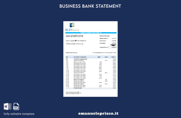 modello di estratto conto bancario aziendale BGFI in stile verificato Modello in